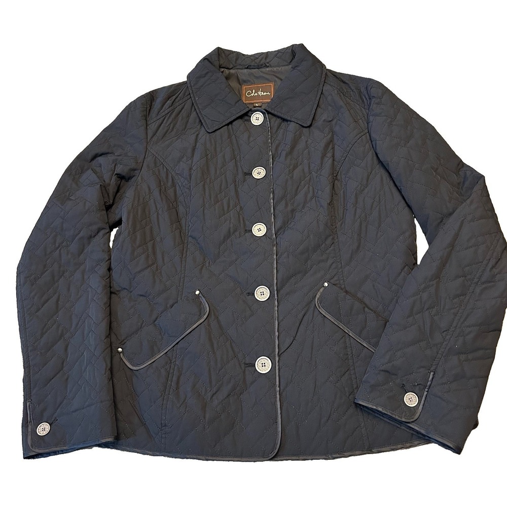 Cole‎ Haan Womens L Black Quilted Thermore Insulated Jacket Button Front Coat